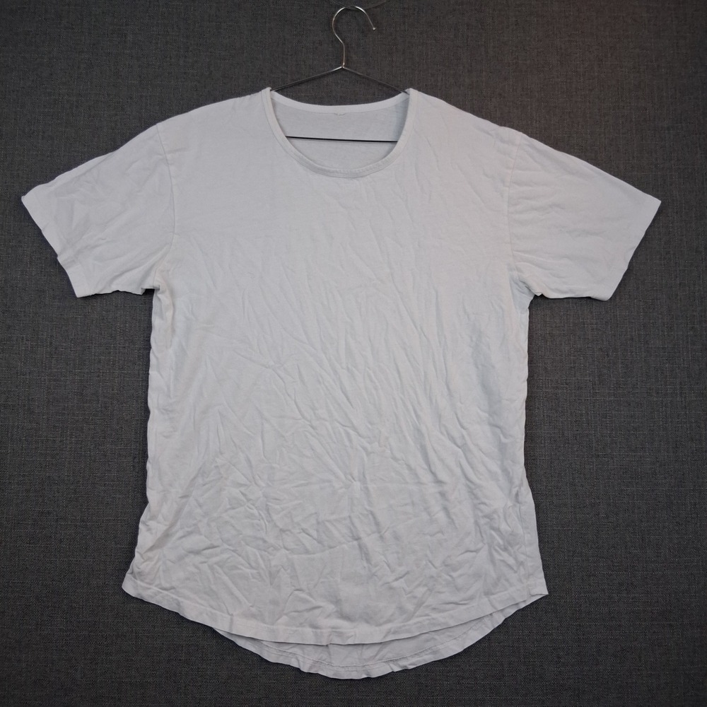 Mens White Short Sleeve Crew Neck T-Shirt Curved Hem Casual Minimalist Tee